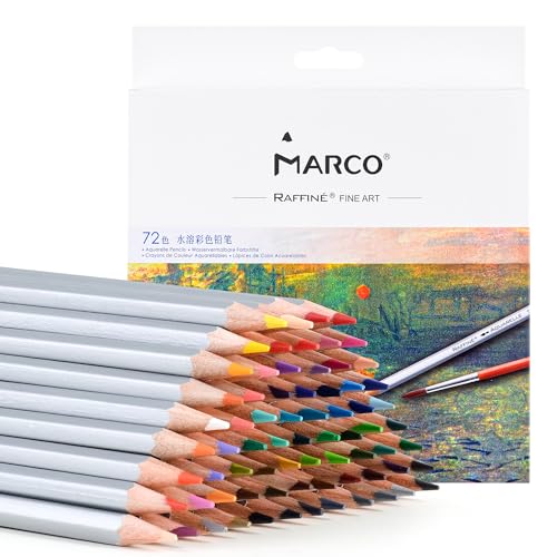 MARCO 7120 Lápices de colores solubles en agua: con 72 colores vivos, minas de yeso gruesas, lápices de madera hexagonales, empaquetados en una caja de cartón, ideal para artistas, principiantes y