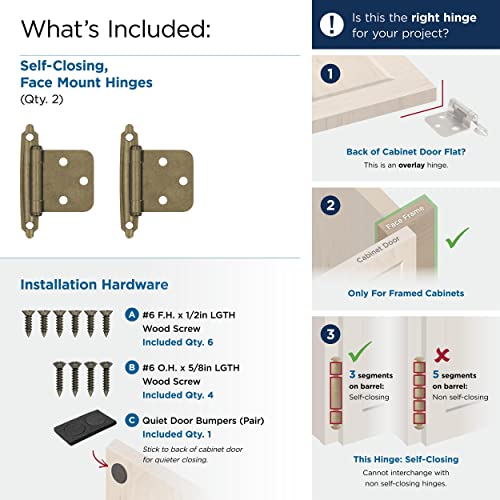 Image of Amerock 1 Pair Variable Overlay Self-Closing Burnished Brass Cabinet Hinge