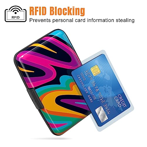 Image of Rimilak Aluminuml Credit Card Holder, Mini Credit Card Wallet RFID Blocking Slim Metal Hard Case for Women Men, Flowing Color