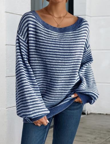 Image of VIMPUNEC Womens Off Shoulder Color Block Sweater Oversized Pullover Top
