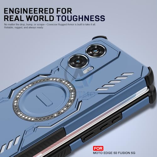 Image of AESTMO Back Case Cover for Motorola Moto Edge 50 Fusion 5G | Magnetic Case with Built-in Metal Ring | Compatible with MagSafe Accessories | Shockproof Hybrid (PC + TPU, Blue) (Blue)