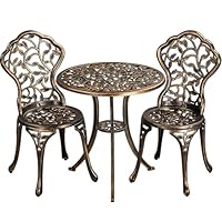 Yaheetech 3 Pieces Garden Furniture Set 2 Chairs & 1 Table Metal Bistro Set Seating Area Garden Set for 2 People, Weatherproof Furniture for Balcony/Terrace/Garden, Bronze