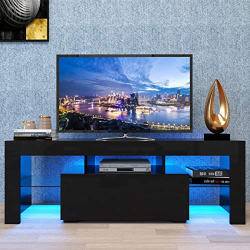 Modern TV Stand Entertainment Center with 20 Color LED Background Lights,50 Inch Television Media Stand with Storage Drawers,Flat Screen TV Cabinet Console Table for Livingroom Bedroom,Black - Thumbnail 2