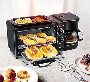 Trench 3-in-1 Multifunctional Electric Breakfast Station Family Size Nonstick Griddle Toaster Oven Coffee