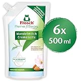 Frosch Reine Pflege Mandelmilch Cremeseife, pflegende Handseife zur sanften und hygienischen Reinigung, Nachfüllbeutel, 6er Pack (6 x 500 ml)