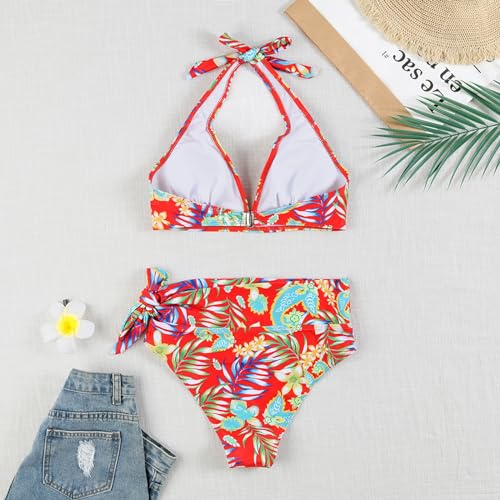 Bikini tendance chic rouge pastèque en maille côtelée douce S