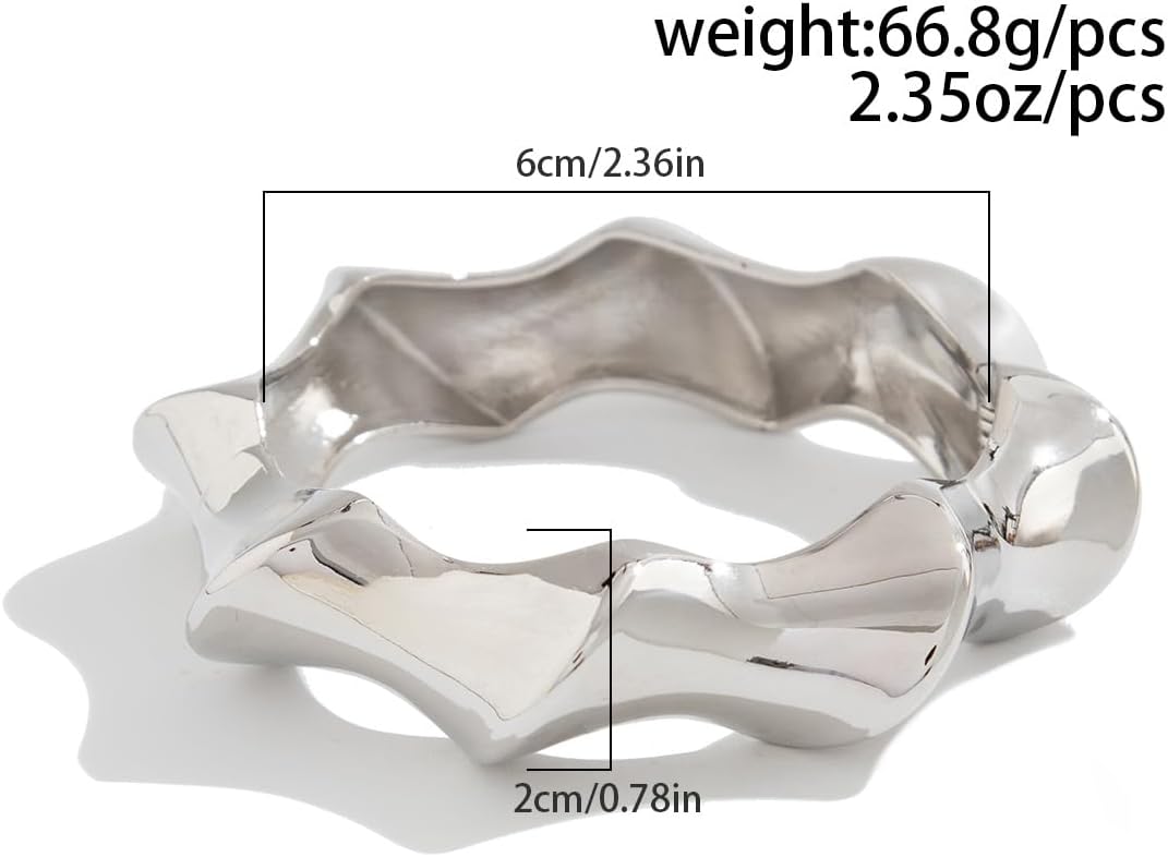 Jumwrit Silver Chunky Bangle Cuff Bracelet for Women Irregular Wide Thick Wrist Cuff Bracelet Minimalist Hammered Bangle Accessories Trendy Statement Wrap Bracelet - Image 6