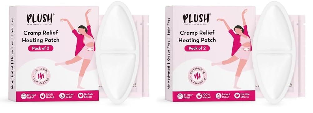 Plush 8+ Hour Instant Cramp Relief Heating Patch (Pack of 4) | 100% Herbal & Safe | Air Activated | No Side Effects