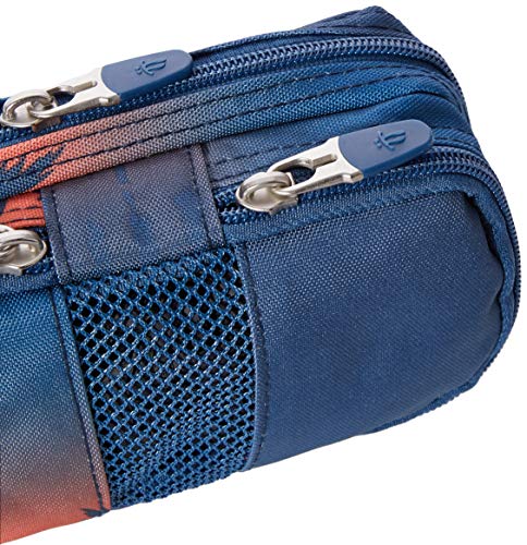 Image of Totto - School Pencil Case 3 Compartments, Pidal Model, Large and Compact Pencil Case, Dimensions 8.5 x 20.3 x 3.2 cm, Zip Closure, Front Mesh, Resistant and Durable, Orange and