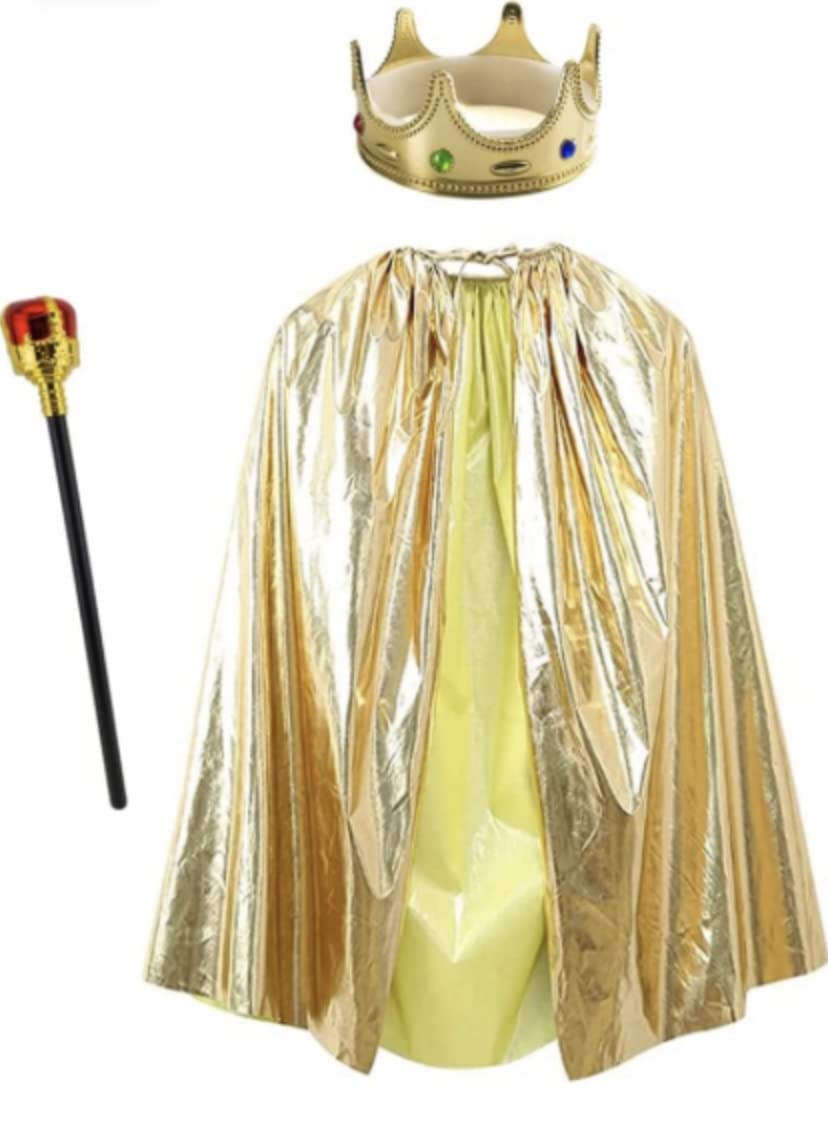 King Costume for Kids Robe Crown Scepter Set for Girls Boys Royal Prince Cape Dress Up Cosplay
