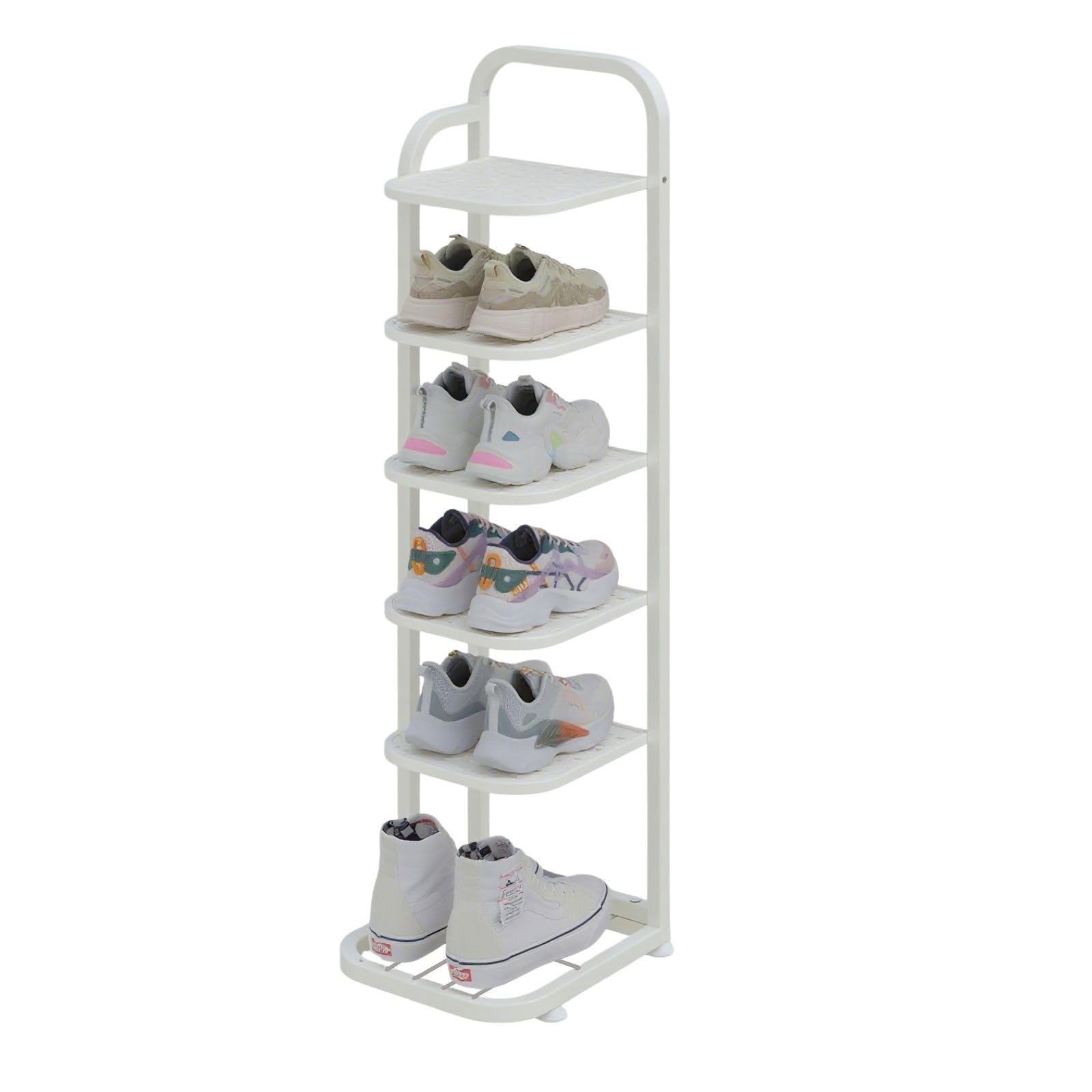Scarpiera verticale in metallo a 5 ripiani, per spazi ristretti, soluzione perfetta per riporre l'ingresso e l'armadio, elegante bianco (79 cm) Zapateras