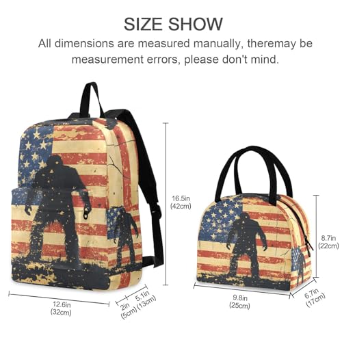 Backpack Lunch Box Set Large Capacity Travel Backpacks and Insulated Lunch Bag for Commute Hiking Picnic Rustic Sasquatch Print2