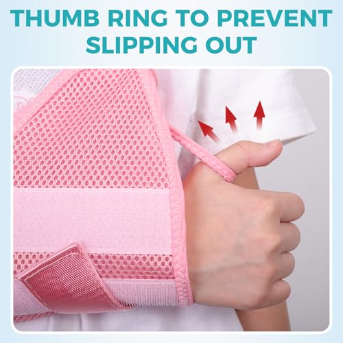 Kids Upper Extremity Sling, Breathable & Comfort Arm Sling Shoulder Immobilizer，Adjustable Arm Sling for Elbow Injury(Pink)