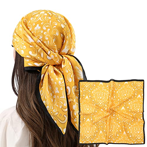 RIIQIICHY Women Head Hair Scarf Like Satin Silk Scarf Sleeping Hair Wrapping Night 27.5" Yellow/White/Black/Brown