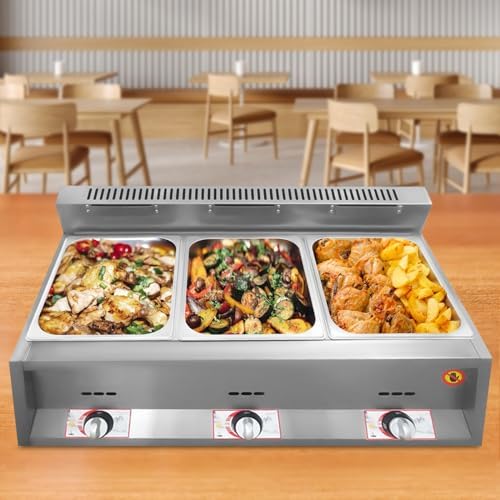 Mesa de comedor comercial multifuncional aislada de acero inoxidable con freidora de propano y sistema de aislamiento de vapor; temperatura ajustable, con tapa; adecuada para banquetes y servicios de