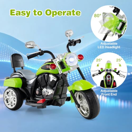 Image of Costzon 6V Ride on Chopper Kids Motorcycle with Adjustable Headlight(Green) | Horn, Engine, 3-Wheel Stable Ride on Toys, Battery Powered Electric Toddler Motorcycle for Kids, Gift for Boys Girls