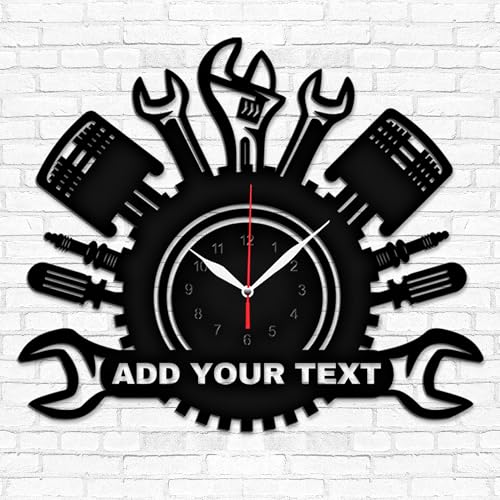 HCLRIU Reloj de Pared Personalizable para Garaje con Grabado Personalizado de Nombre o Texto Ideal para Garajes Talleres y Sótanos Maridos Padres y Caballeros