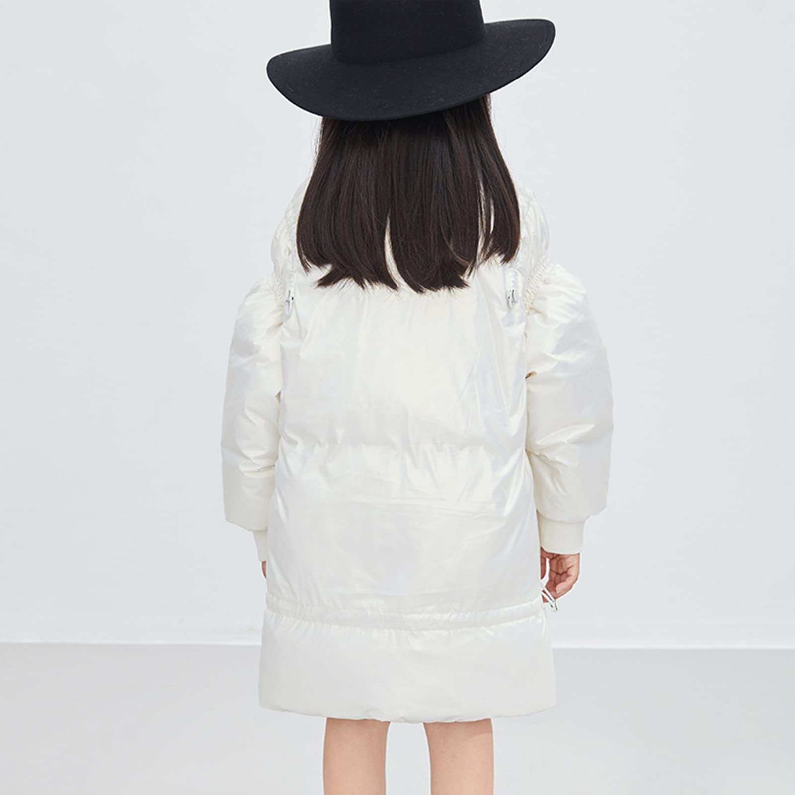 Abbigliamento per Bambini Piumino D'Anatra Bianca per Ragazze Spessa Giacca Invernale Calda Lucida Lunga Giacca Senza Lavaggio Dolce Ed Elegante,White,5T(110CM)