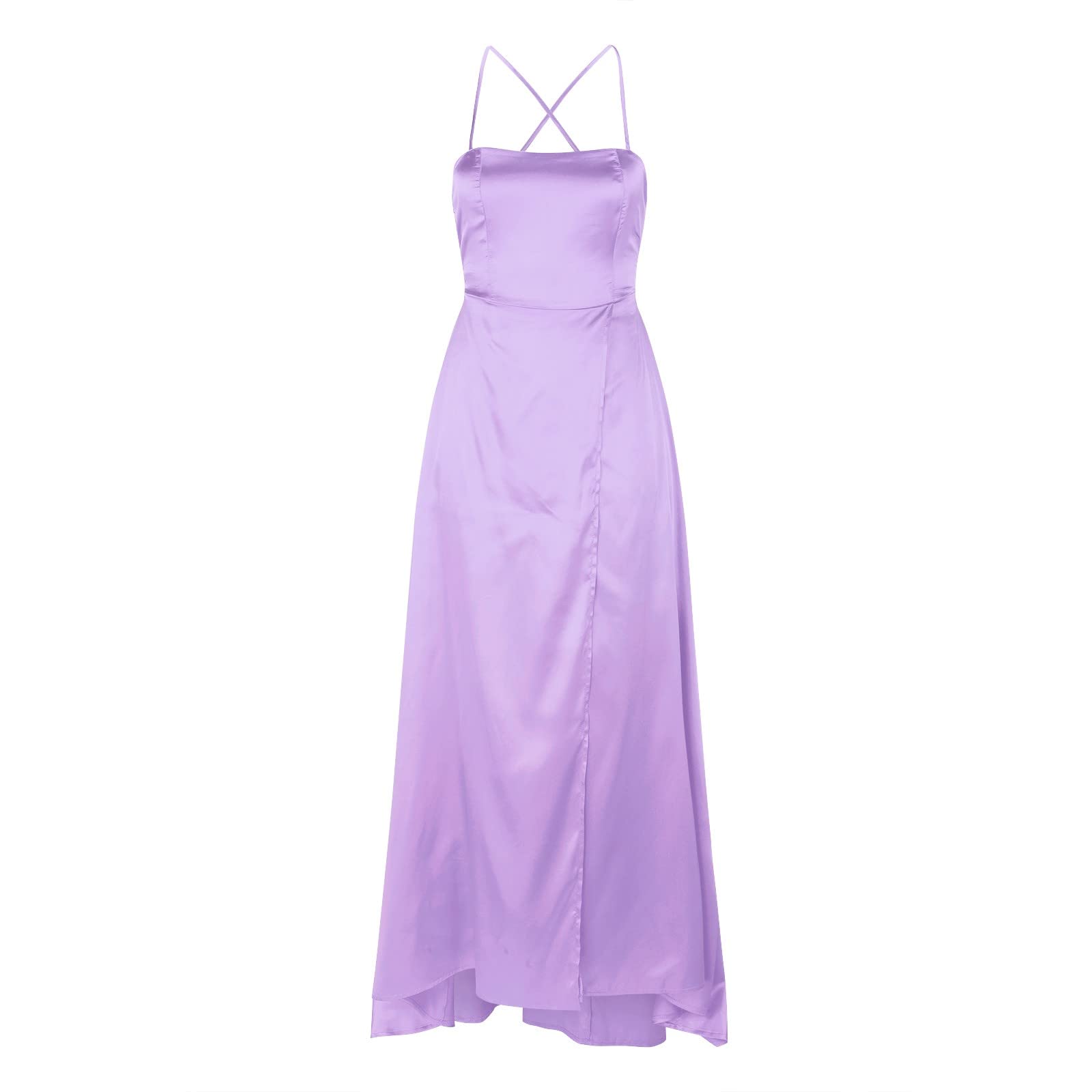 Generisch Robe de bal longue et élégante pour femme Dos nu en satin avec bretelles spaghetti et fentes latérales Avec poches