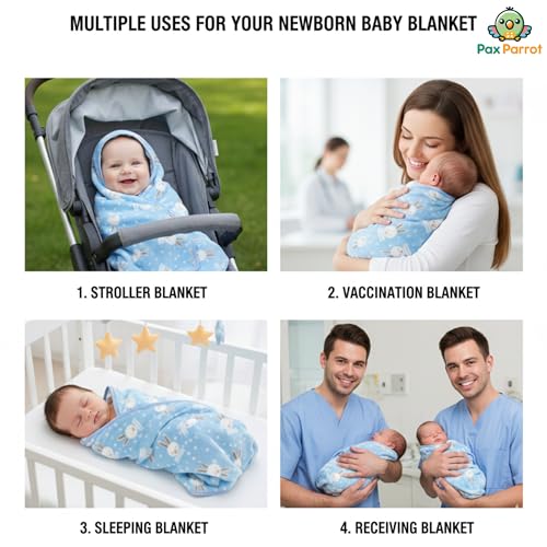 Image of Ultra-Soft Baby Hooded Blanket | Newborn Baby Wrapping | Coral Fleece Material Hypoallergenic | Towel Cum Blanket with Teddy Design (0-3Years) (Light Blue)