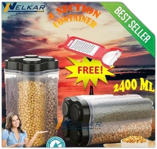 Storage Container Airtight Plastic Lock Food Storage 4 Section Container Jar for Grocery, Fridge Container & Containers, Kitchen Storage Box & Conta Design - 7342 for Kitchens & Home