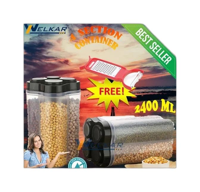 Storage Container Airtight Plastic Lock Food Storage 4 Section Container Jar for Grocery, Fridge Container & Containers, Kitchen Storage Box & Conta Design - 7342 for Kitchens & Home