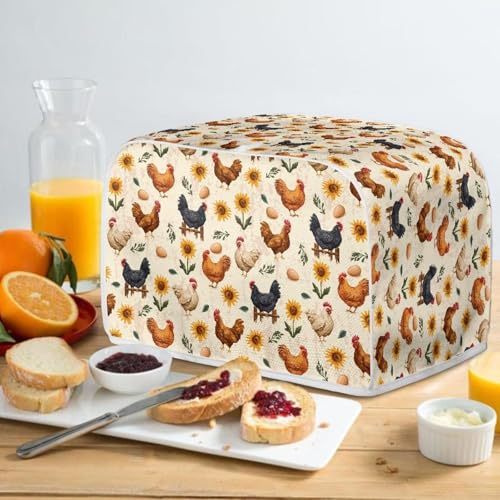 Image of Talayituse Rooster Chicken Egg Sunflower Print 4 Slice Toaster Covers Dust Protection Bread Maker Covers Toaster Oven Cloth Cover Kitchen Accessories Washable Appliance Cover, M