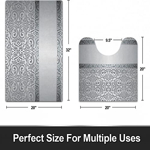 2-teilige rutschfeste Badematte,Damast Barock Damast Rundungen Rokoko Stil Motive Floral Renaissance Revival Design Grau… – Bild 3