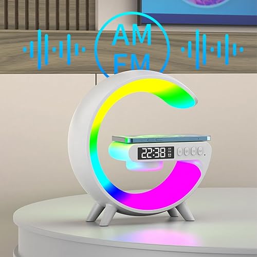 Miniatura 6 de FIALAME Cargador de altavoz inalámbrico, lámpara de ambiente con altavoz Bluetooth, cargador inalámbrico LED, lámpara de luz nocturna, lámpara de