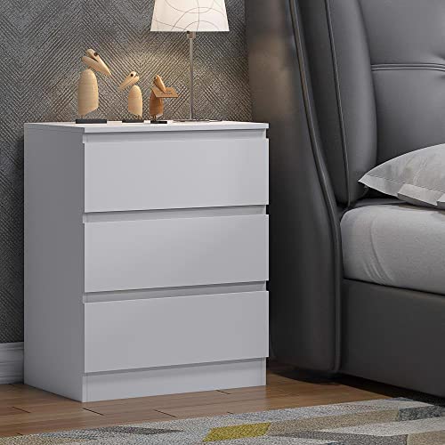 FWStyle Modern Bedroom Furniture Large 3 Drawer Chest of Drawers Matt White Contemporary Storage Unit with Handle Free Drawers Scratch Resistant Finish for Bedroom Living Room Hallway