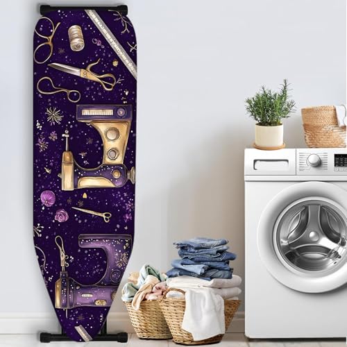 Image of Nuxovilar Purple Sewing Machine Ironing Board Cover 15x54 Polyester | Iron Pad Scorch Guard laundry helper protective board shield home laundry room craft studio (Sewing Machine)