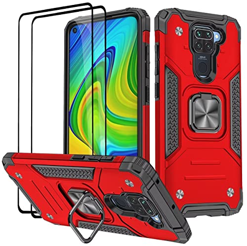 Cover compatibile per Xiaomi Redmi Note 9 Vetro Temperato 2 Pack Custodie 360° Rotante Anello Magnetica Ring Supporto Bumper per Note 9 - silicone rosso tpu