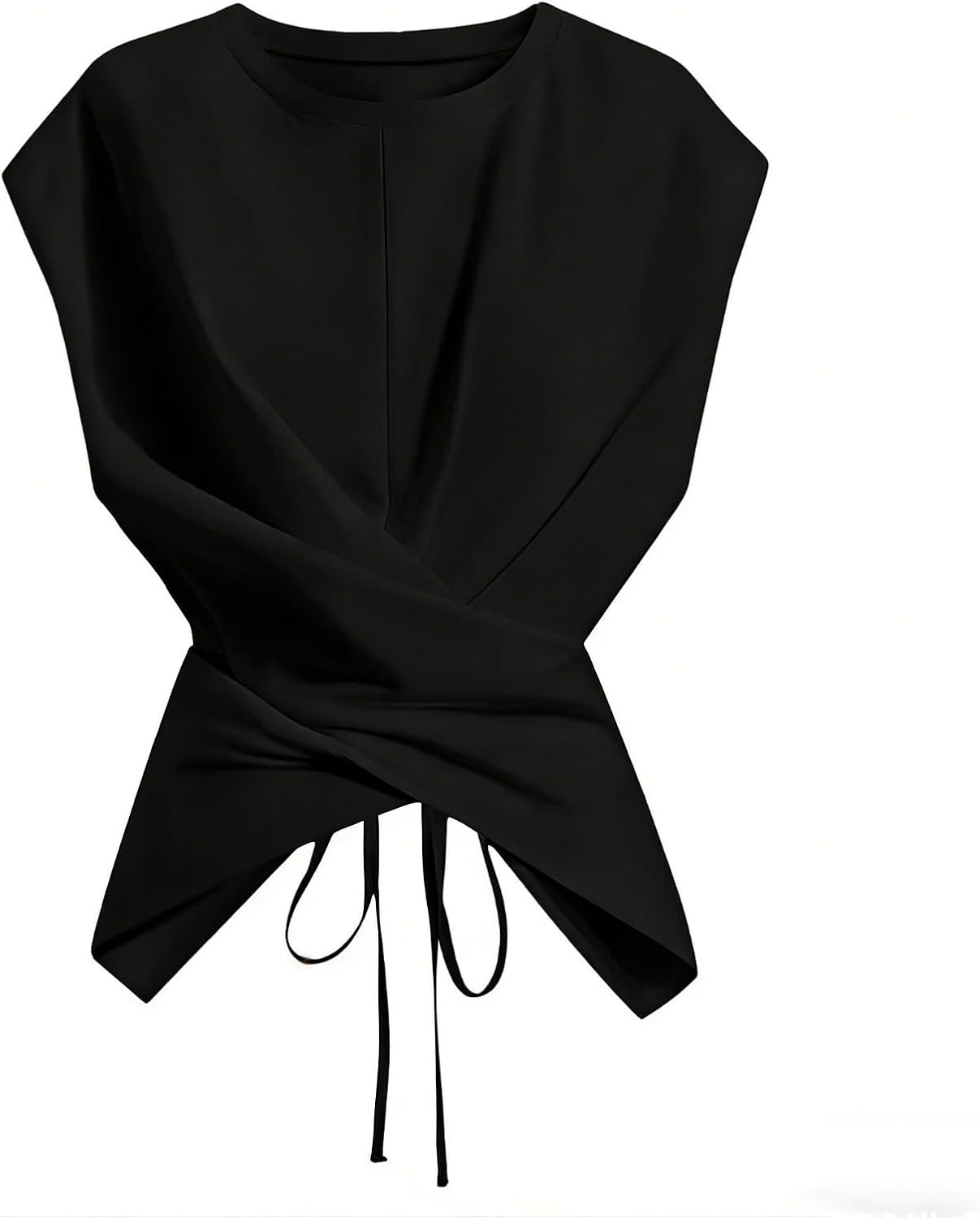 Women's Crew Neck Cap Sleeve Shirt Twist Front Ruched Casual Top Going Out Fashion Tee Slim Fit Summer Basic Blouse
