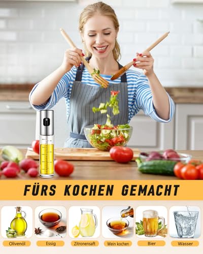 MRUN BONE Ölsprüher für Speiseöl, 100ml Sprühflasche Öl, Glas Öl Zerstäuber Küche Ölsprühflasche Heißluftfritteuse, Oil Sprayer mit Skala & Trichter, Ölspray für ÖI & Essig 100% BPA frei