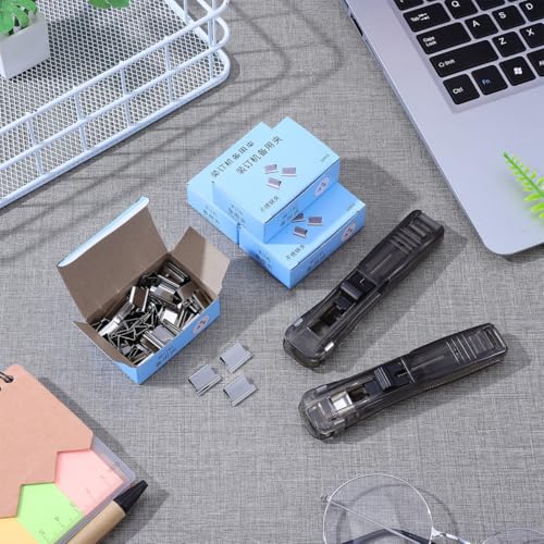 Portable Paper Clam Clip Dispenser 2pcs - Reusable Push Stapler with 200 Refill Clips, No-Hole Binding - Up to 40 Sheet Capacity, Handheld for Document Office School Desk (Black) - Image 9