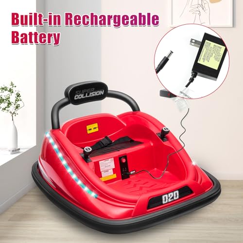 ROXAAN Bumper Car, 12V Kids Electric Car with Parent Remote Control, Music, LED Lights & 360 Degree Spin, 2-Speed, Ages 1.5-8 Years Old, Safety Belt, Electric Ride on Vehicle Toy for Kids Birthday - Thumbnail 6