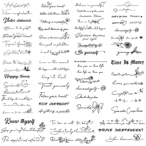 9 Sheets Realistic English Word Temporary Tattoos Stickers,70 Pcs Inspirational