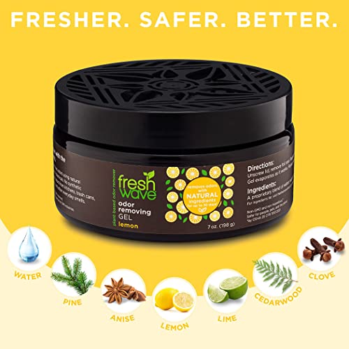Fresh Wave Lemon Odor Removing Gel, 7 Oz. | Pack Of 3 | Safer Odor Absorbers For Home | Natural Plant-Based Odor Eliminator | Every 7 Oz. Lasts 15-30 Days | For Cooking, Trash & Pets #TOP2