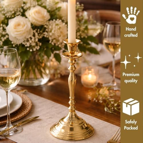 Image of Aluminum Royal Candlestick Holders for Home, Dining and Table Decor, Best Gift for Christmas Decor, Dining Table Decor (Gold, Small)