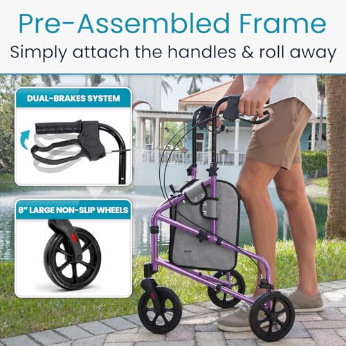 Image of Vive Mobility 3 Wheel Walker for Seniors - Foldable Narrow Rollator Walker