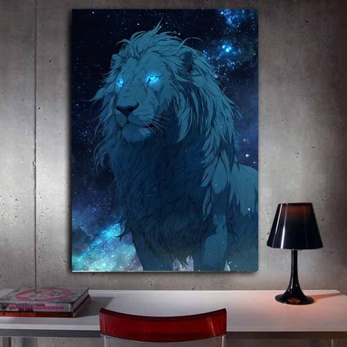 Tableaux muraux lion bleu 60x80cm déco poster salon moderne - 3