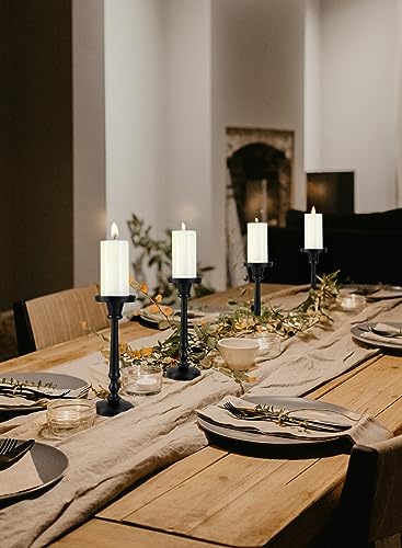 Serene Spaces Living Twilight Black Pillar Candle Holder, Cast Iron Candle Stand for Home Décor, Weddings, Birthdays, Cozy Evenings - Sturdy Base, Long-Lasting Durability, 4.5