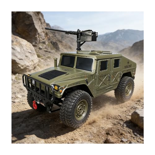 Skymaker H1 RC Crawler, 4WD Military Car with Cannon and Winch Accessory, RTR Off-Road Remote Control Cars for Adults Linkage Carlights and Steering Wheel (Olive Green)
