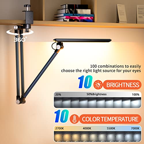 Reifeiniwei Led Desk Lamps,10 Color Modes 2700K-7000K Lighting And Stepless Dimming Modern Table Lamp For Monitor Studio Reading,Architect Clamp For Home Office Iron-Grey 15W… #TOP1
