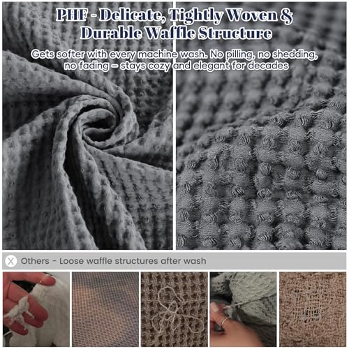 PHF 100% Cotton Waffle Weave Blanket Double Size 150 x 200cm, Pre-Washed Lightweight Breathable Throw Blanket for Summer, Oeko-TEX Certified for Bed Sofa, Home Decor, Charcoal Grey - Image 5