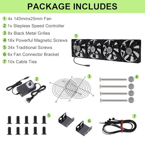 4x140mm Adjustable Speed Computer Vent Cooling Fans with Magnetic Screw Kit by PANO-MOUNTS - Used condition - Image 4