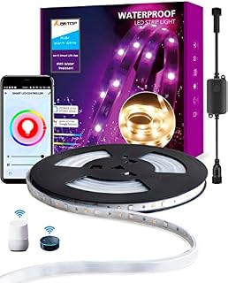 ALANTOP Outdoor LED Strip Lights 10m, IP65 Waterproof LED Strip Lights, APP Control, Music Mode, RGB+ Warm White Smart 12V Tape Lights for Patio, Garden, Porch, Balcony(1x32.8ft)