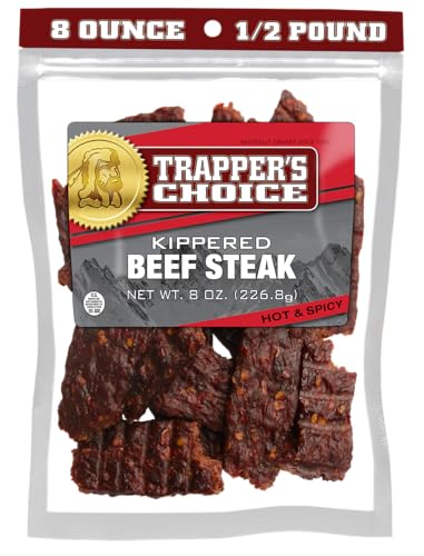 Image of Old Trapper, Trapper's Choice Hot & Spicy Kippered Beef Steak, Eight-Ounce Individual Package, 10 Grams of Protein and 70 Calories Per Serving (Pack of One)