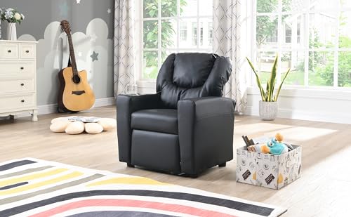 VeroFree Kids Chair – Black PVC Upholstered, Adjustable Backrest, Easy to Clean, Dining Room, Living Room, Bedroom – Comfortable & Stylish