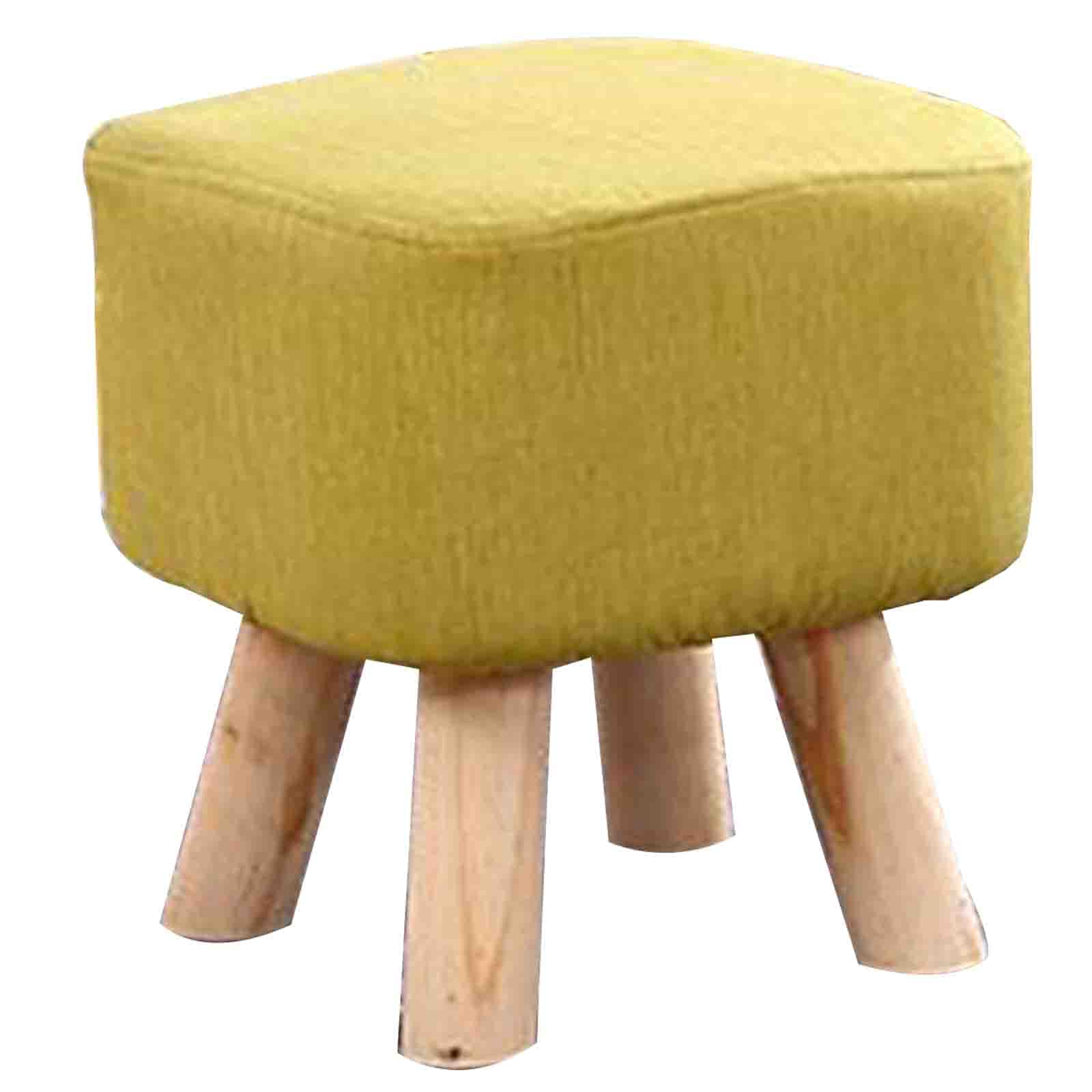 Repose-pieds ottoman petit banc rembourré lin jaune pour salon